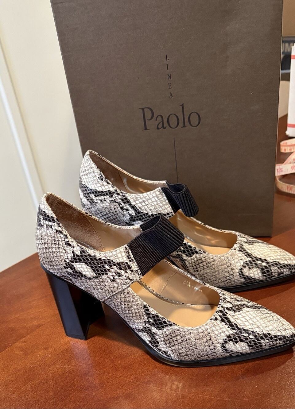 Linea Paolo Sanae Snake Print Pointed Toe Block Heel Pumps Women's Size 6M